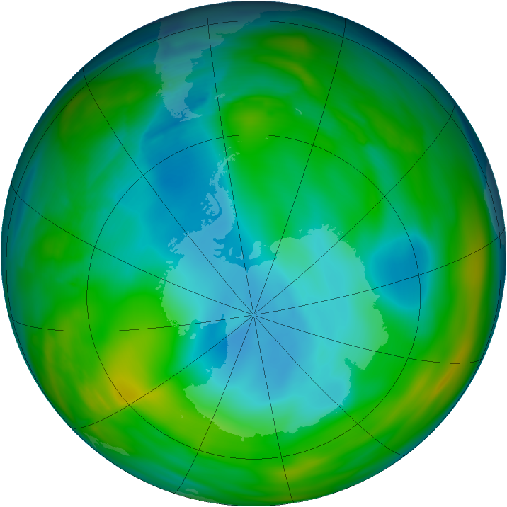 Antarctic ozone map for 30 June 2005